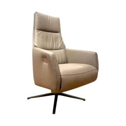 Contur Relaxsessel|Relaxsessel Positano Medium Semianilinleder Lava Grau Kreuzfuß Schwarz Bedienelement Edelstahl