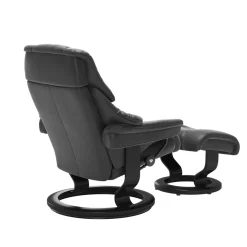 Stressless Relaxsessel|Relaxsessel Reno S Leder Cori Black Schwarz Base Classic Holz Schwarz Gebeizt Mit Hocker