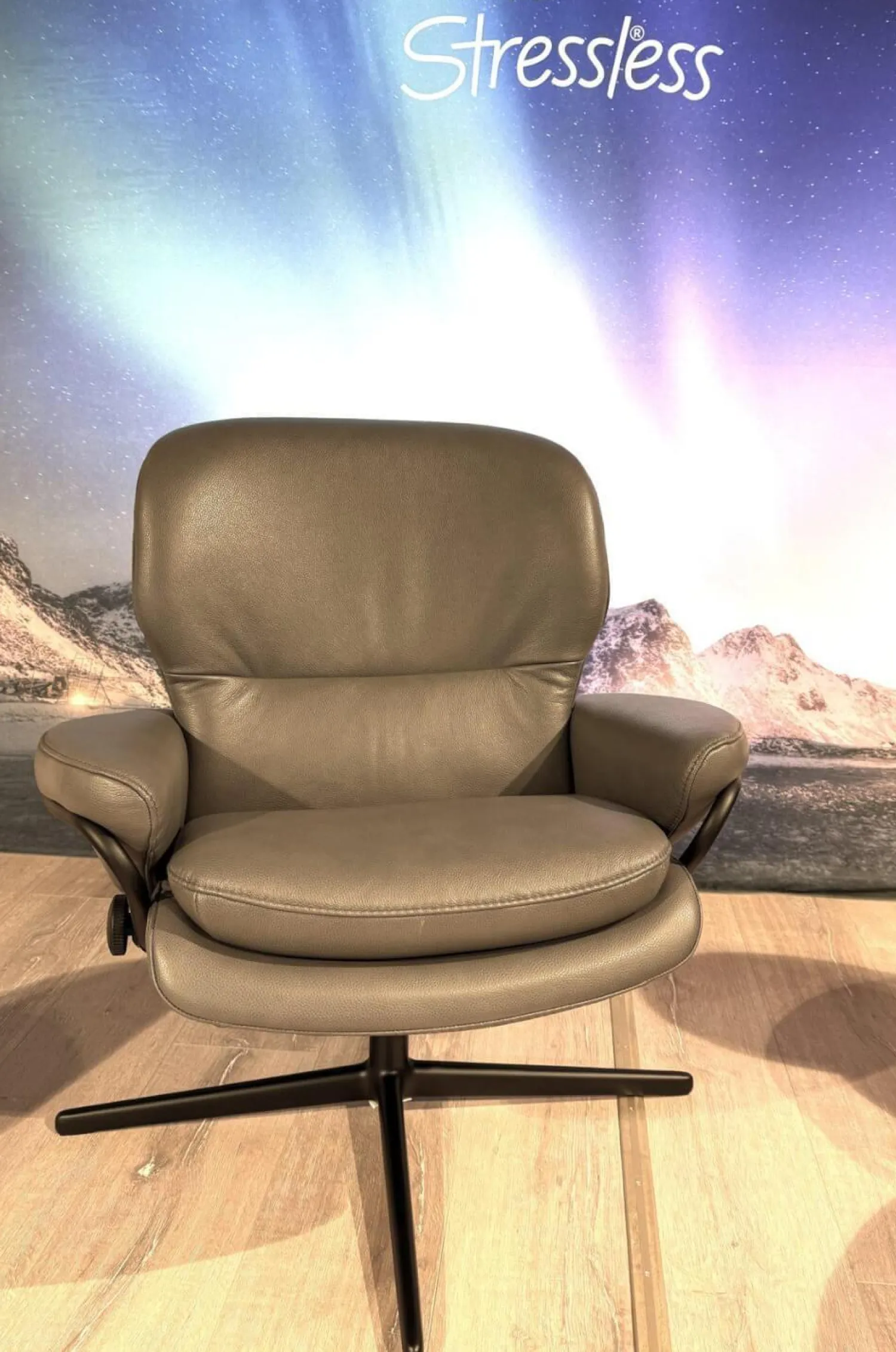 Stressless Relaxsessel|Relaxsessel Rome Leder Cori Grey Grau Untergestell Schwarz Matt Mit BalanceAdapt Funktion