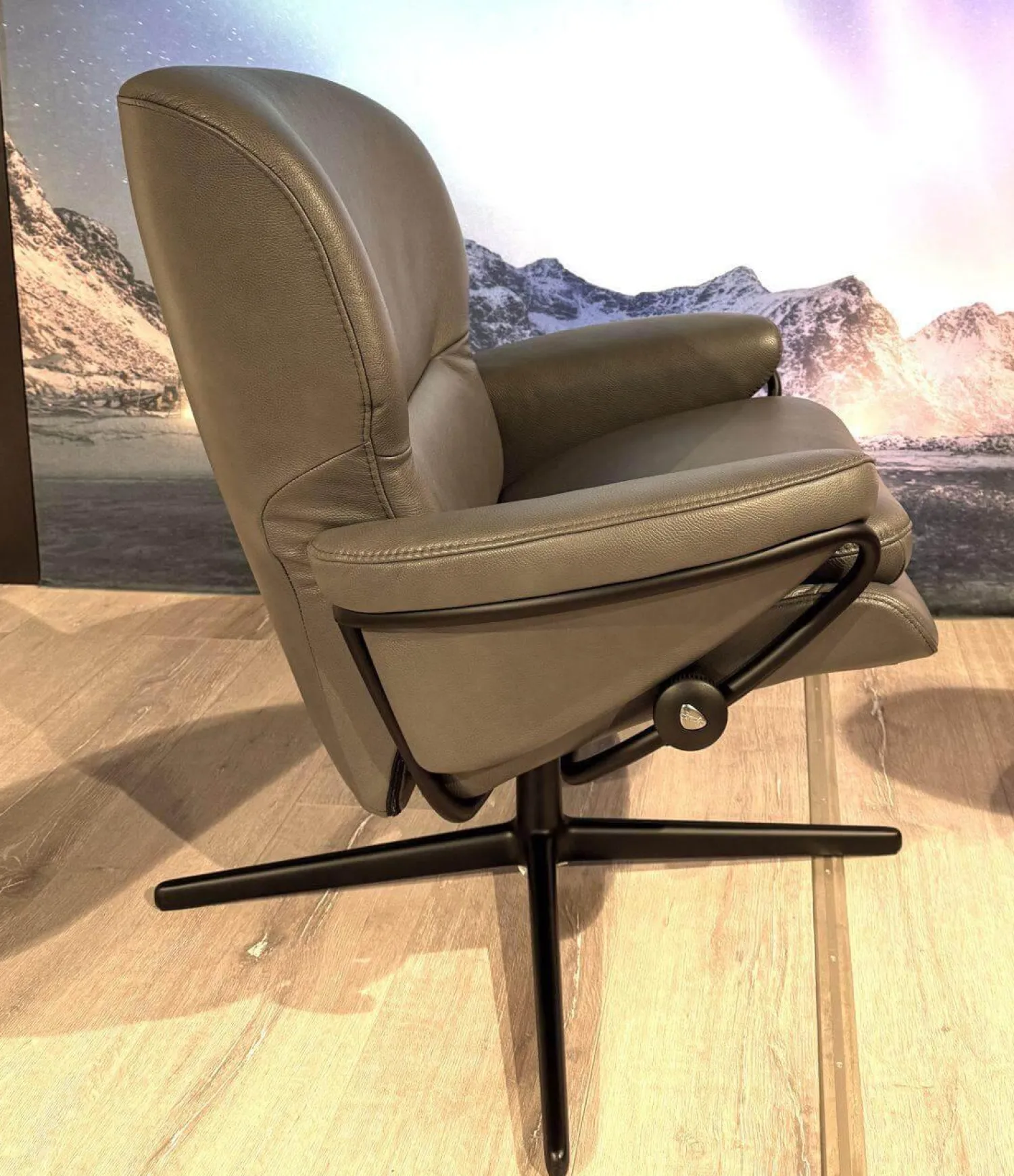 Stressless Relaxsessel|Relaxsessel Rome Leder Cori Grey Grau Untergestell Schwarz Matt Mit BalanceAdapt Funktion
