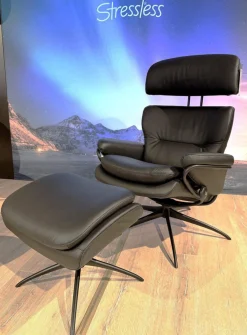 Stressless Relaxsessel|Relaxsessel Rome Leder Paloma Black Gestell Metall Schwarz Matt Mit Verstellbarer Kopfstütze Inklusive Hocker