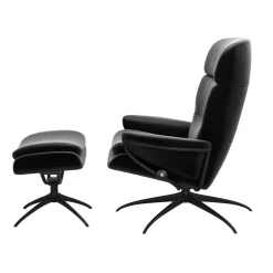 Stressless Relaxsessel|Relaxsessel Rome M Leder Paloma 19 Black Schwarz Base Star Metall 45 Schwarz Matt Mit Verstellbarer Kopfstütze Inklusive Hocker