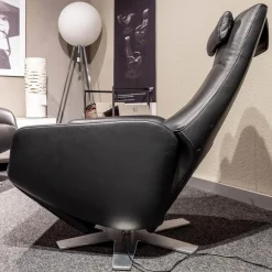 FSM Relaxsessel|Relaxsessel Skye Leder K99 Black 6-Stern Elektro Drehgestell Perlglanz Verchromt