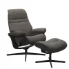 Stressless Relaxsessel|Relaxsessel Sunrise M Leder Paloma 16 Metal Grey Grau Gestell Cross Metall 45 Matt Schwarz Mit Hocker