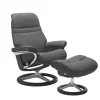 Stressless Relaxsessel|Relaxsessel Sunrise M Leder Batic Grey Grau Base Signature Poliertes Metall Holz Grau Gebeizt Mit Hocker