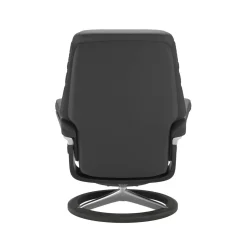 Stressless Relaxsessel|Relaxsessel Sunrise M Leder Batic Grey Grau Base Signature Poliertes Metall Holz Grau Gebeizt Mit Hocker