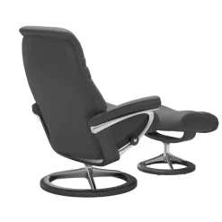 Stressless Relaxsessel|Relaxsessel Sunrise M Leder Batic Grey Grau Base Signature Poliertes Metall Holz Grau Gebeizt Mit Hocker