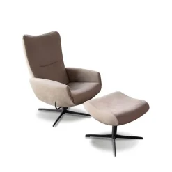 Jori Relaxsessel|Relaxsessel Time Out Nubukleder Cream Braun 4 Sternfuß Bronze Inklusive Hocker