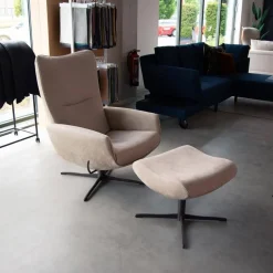 Jori Relaxsessel|Relaxsessel Time Out Nubukleder Cream Braun 4 Sternfuß Bronze Inklusive Hocker