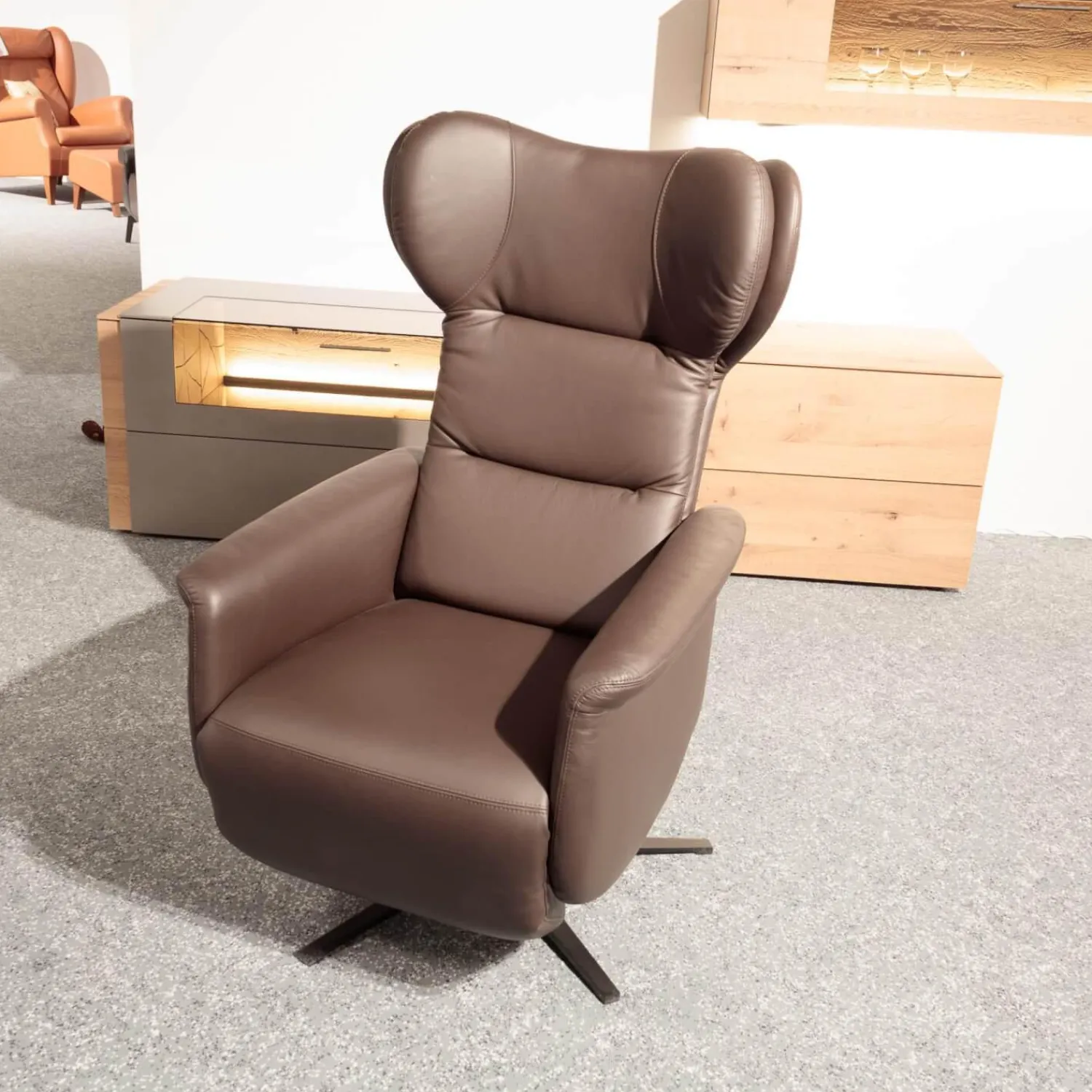 Puhlmann Relaxsessel|Relaxsessel Vegas Bezug Leder Dea 4040 Darkbrown Braun Sternfuss Schwarz Matt Mit 3 Motorischer Verstellung