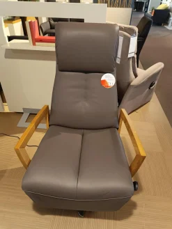 WK Wohnen Relaxsessel|Relaxsessel WK 616 Carlos Leder Longlife E Soft Schlamm Braun Armelehnen Eiche Geölt 4 Sternfuß Metall Chrom Thermo Vital Infrarot Sitz Und Rückenheizung