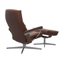 Stressless Relaxsessel|Relexsessel David M Cross Leder 094 Paloma Espresso 33 Dunkelbraun Gestell Walnuss 06 Füße Alu 40 Mit Hocker