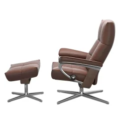 Stressless Relaxsessel|Relexsessel David M Cross Leder 094 Paloma Espresso 33 Dunkelbraun Gestell Walnuss 06 Füße Alu 40 Mit Hocker