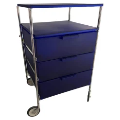 Kartell Regale & Container|Rollcontainer Mobil L2 Blau Gestell Stahlrohr Verchromt