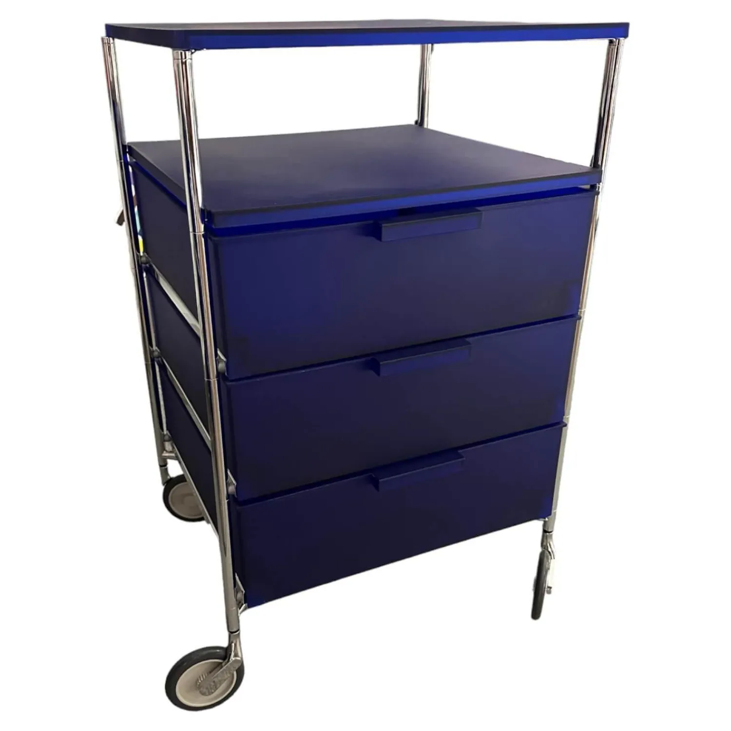 Kartell Regale & Container|Rollcontainer Mobil L2 Blau Gestell Stahlrohr Verchromt