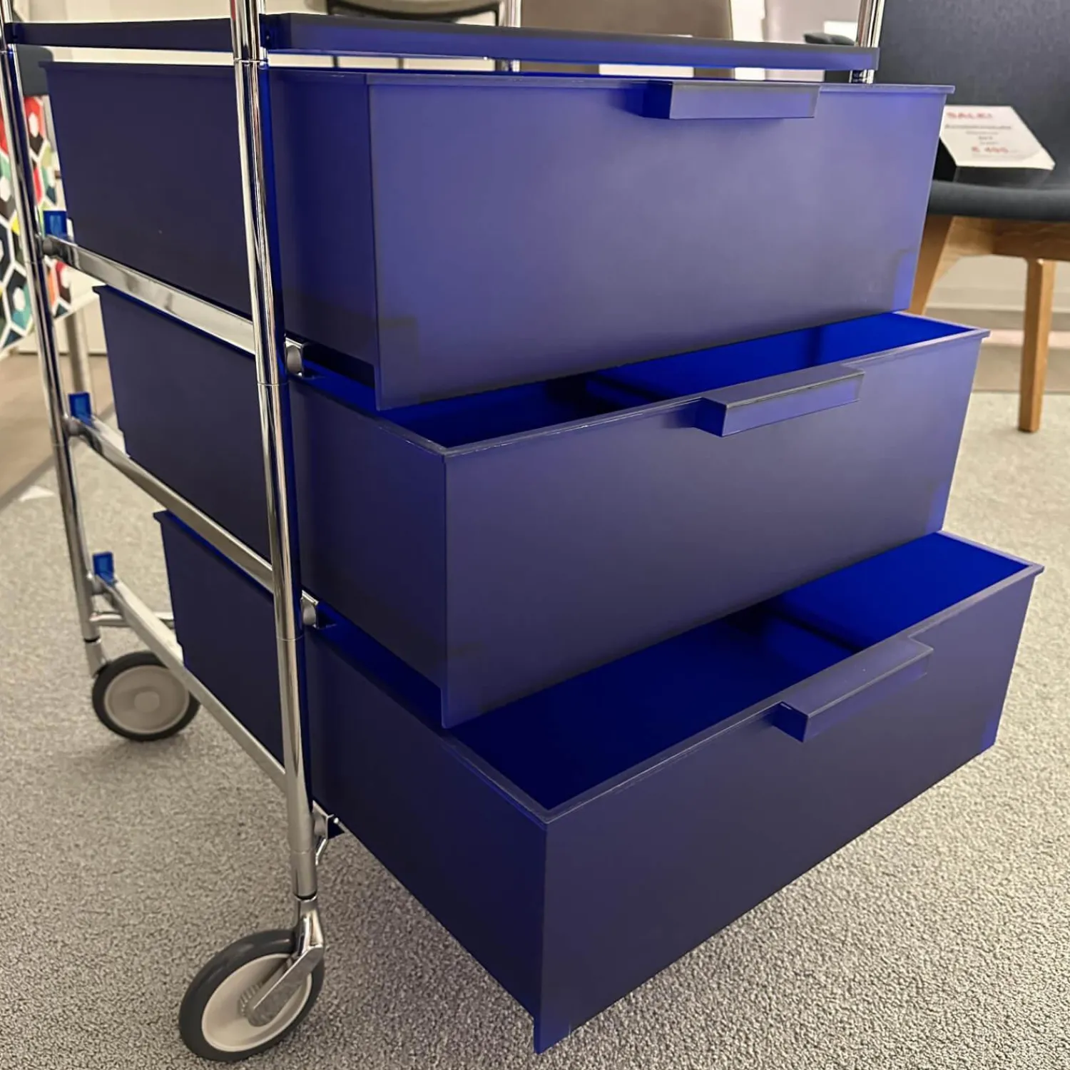 Kartell Regale & Container|Rollcontainer Mobil L2 Blau Gestell Stahlrohr Verchromt