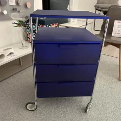 Kartell Regale & Container|Rollcontainer Mobil L2 Blau Gestell Stahlrohr Verchromt