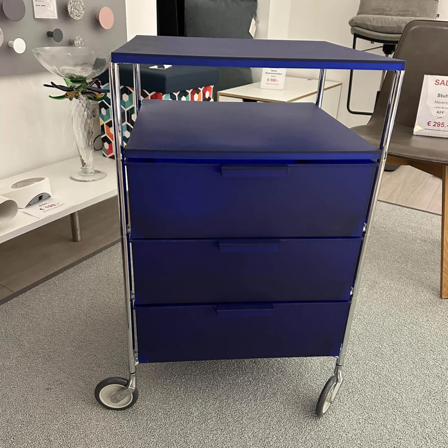 Kartell Regale & Container|Rollcontainer Mobil L2 Blau Gestell Stahlrohr Verchromt