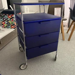 Kartell Regale & Container|Rollcontainer Mobil L2 Blau Gestell Stahlrohr Verchromt