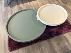 Ronald Schmitt Design Couchtische|2-Satztisch H 630 Luna Platten MDF Softlack Graugrün Und Creme Füße Hochglanz Verchromt