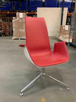 Walter Knoll Relaxsessel|Schalensessel FK Leder Congress Rot Außenschale Weiß Lackiert Gestell Aluminium