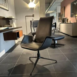 Walter Knoll Relaxsessel|Schalensessel FK Leder Congress Dark Bronze Schwarz 3 Fuß Kreuz Gestell Drehbar SchwarzPrei