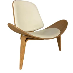 Carl Hansen & Søn Einzelstühle|Schalenstuhl CH07 Bezug Leder Thor 390 Creme Gestell Eiche Weisspigmentiert Öl
