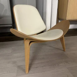 Carl Hansen & Søn Einzelstühle|Schalenstuhl CH07 Bezug Leder Thor 390 Creme Gestell Eiche Weisspigmentiert Öl