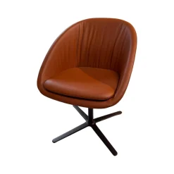 Draenert Einzelstühle|Schalenstuhl Dan Leder 662 Braun Kreuzgestell Schwarz Mit Kissen Drehbar