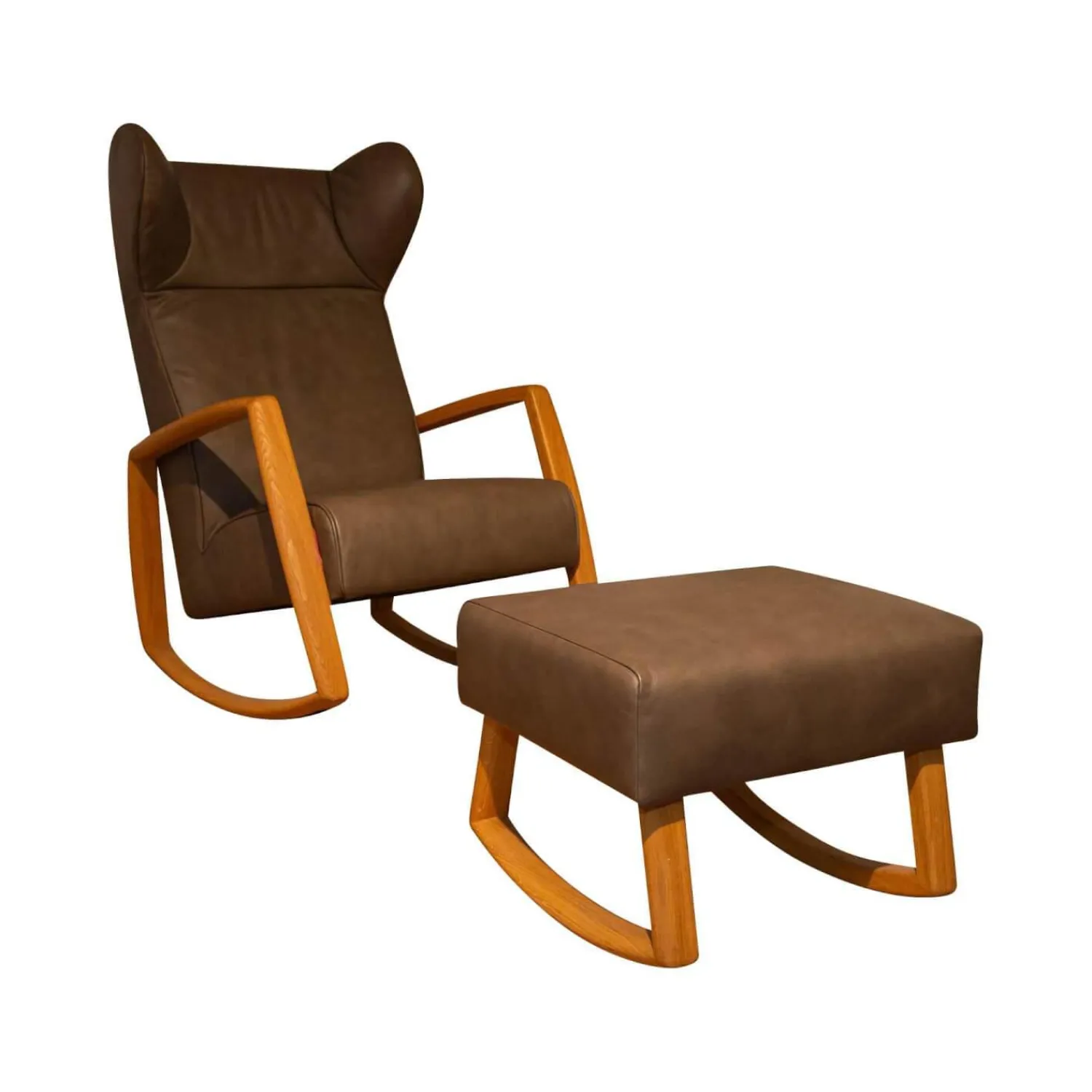 Franz Fertig Relaxsessel|Schaukelsessel Dondolo Mit Hocker Leder Pisa 1224 Grigio Eiche Natur Geölt