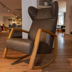 Franz Fertig Relaxsessel|Schaukelsessel Dondolo Mit Hocker Leder Pisa 1224 Grigio Eiche Natur Geölt
