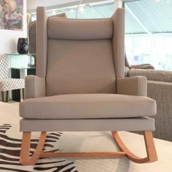 Bielefelder Werkstätten Relaxsessel|Schaukelsessel Tribeca Kavallerietuch Grau Braun mit Nackenkissen