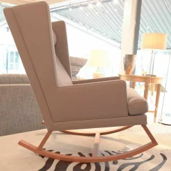 Bielefelder Werkstätten Relaxsessel|Schaukelsessel Tribeca Kavallerietuch Grau Braun mit Nackenkissen