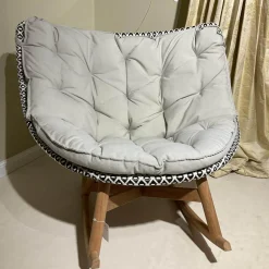 DEDON Loungemöbel|Schaukelstuhl Mbrace Stoff A 264 Cool Sage Grau Gestell Aluminium Füße Massivholz Teak Inklusive Beistelltisch