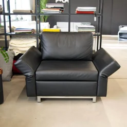 Signet Relaxsessel|Schlafsessel Nick Leder Namibia Schwarz Füße Chrombügel Armlehnen Klappbar Mit 1 Rückenkissen