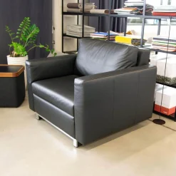 Signet Relaxsessel|Schlafsessel Nick Leder Namibia Schwarz Füße Chrombügel Armlehnen Klappbar Mit 1 Rückenkissen