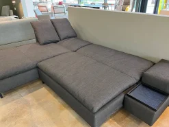 Signet Schlafsofas|Ecksofas|Schlafsofa Isla Stoff Reno Schiefer Grau Gestell Bügel Eiche Schwarz Inklusive Kissen Und Tablett