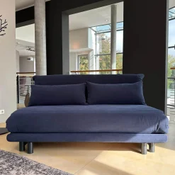 Ligne Roset Schlafsofas|Schlafsofa Multy Stoff Amalfi Dark Blue Blau Gestell Anthrazit Mit Polyäthermatratze Und 2 Großen Kissen