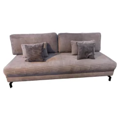 Global Schlafsofas|Schlafsofa Querschläfer Salema Bezug Stoff Baltimore Silber Grau Metallfuß Schwarz Mit Kissen