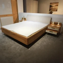 Wiemann Ganze Schlafzimmer|Schlafzimmer Modena Plus Eiche Bianco Glas Leder Champagner Inklusive LED Flexleuchten Bett Ohne Matratze Ohne Lattenrost