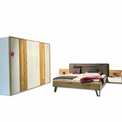 Musterring Nachttische|Polsterbetten|Schlafzimmereinrichtung Jovanna Lack Weiß Wildeiche Massiv Füße Metall