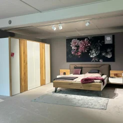 Musterring Nachttische|Polsterbetten|Schlafzimmereinrichtung Jovanna Lack Weiß Wildeiche Massiv Füße Metall