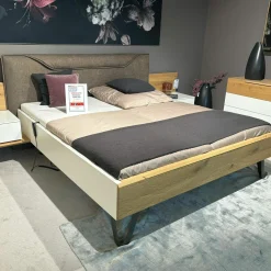 Musterring Nachttische|Polsterbetten|Schlafzimmereinrichtung Jovanna Lack Weiß Wildeiche Massiv Füße Metall