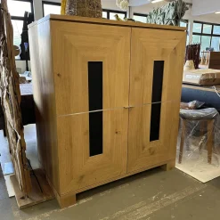 Scholtissek Regale|Schrank Artus Korpus Knorrige Eiche Puro Geölt Glas 9005 Schwarz Matt