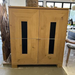 Scholtissek Regale|Schrank Artus Korpus Knorrige Eiche Puro Geölt Glas 9005 Schwarz Matt