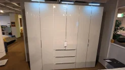 Nolte Kleiderschränke|Schrank Horizont 110 Front Glas G71 Seidengrau Grau Weiß Korpus Polarweiß Weiß Innen Leinenoptik Twist