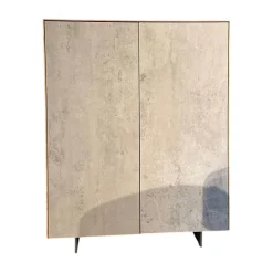 Scholtissek Vitrinen & Highboards|Schrank Kera Front Keramik Beton Silk Grau Korpus Knorrige Eiche Natur Geölt Gestell Metall Schwarz Lackiert