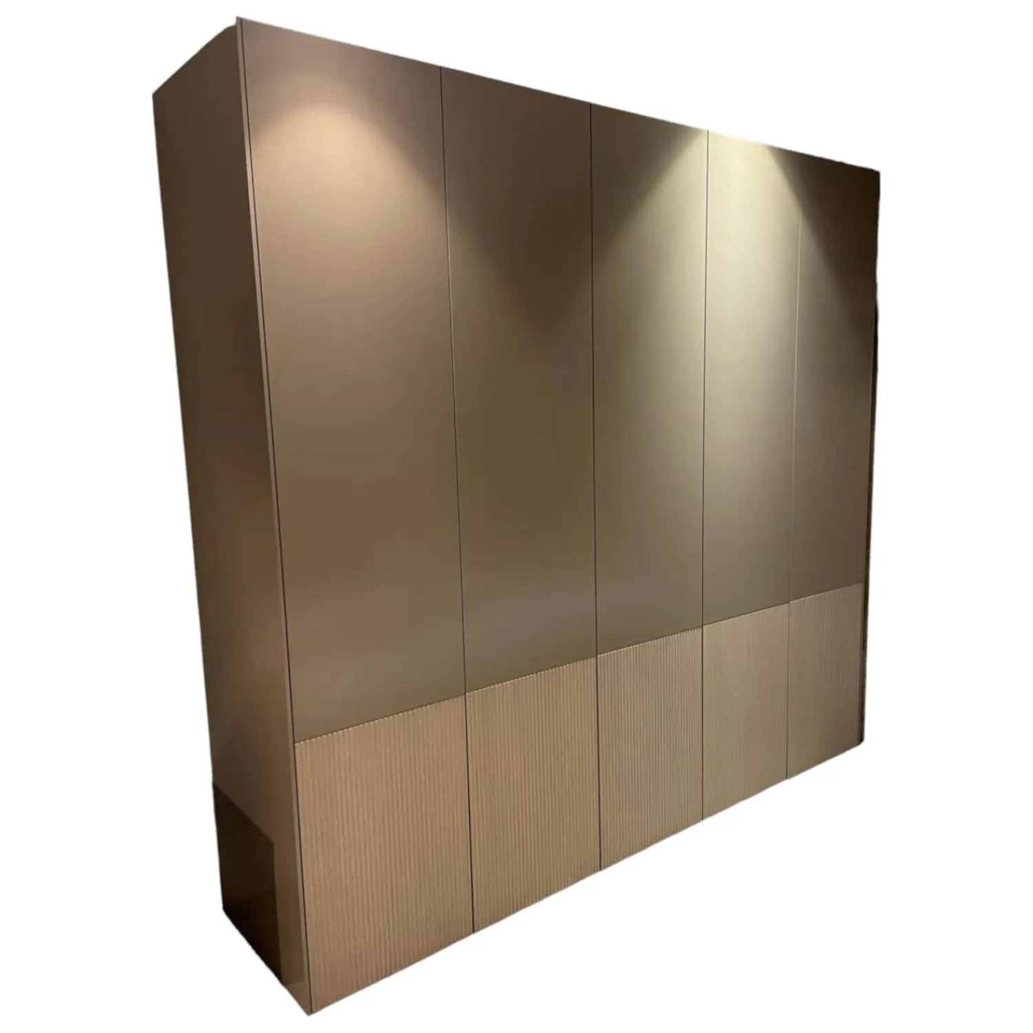 Sudbrock Kleiderschränke|Schrank Miria Fronten Glattlack Sienna 465 Eiche Sahara 129 Geriffelt mit Beleuchtung