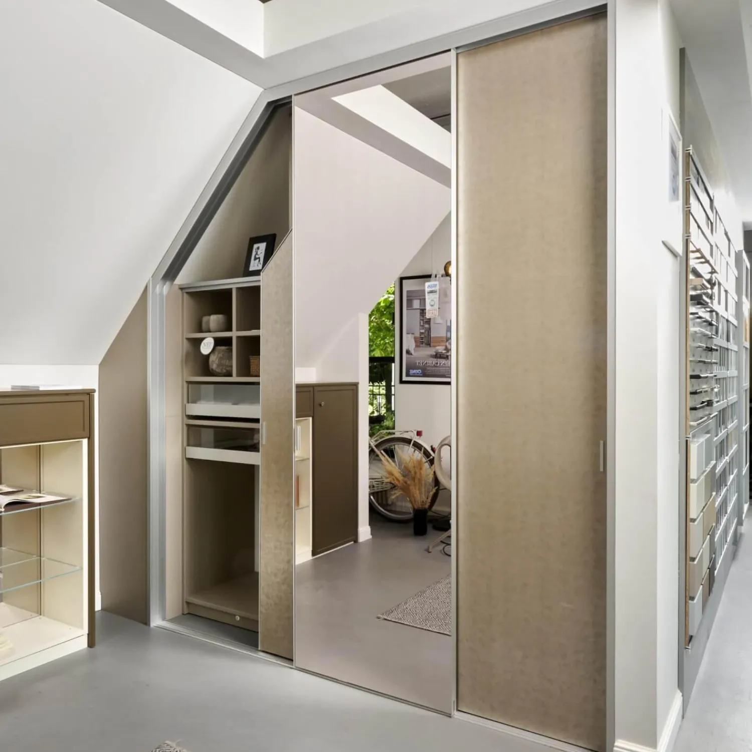 Cabinet Kleiderschränke|Schrank Mit Dachschräge Profil Plano Alusilber Innensystem Terrastruktur Inklusive Spiegel