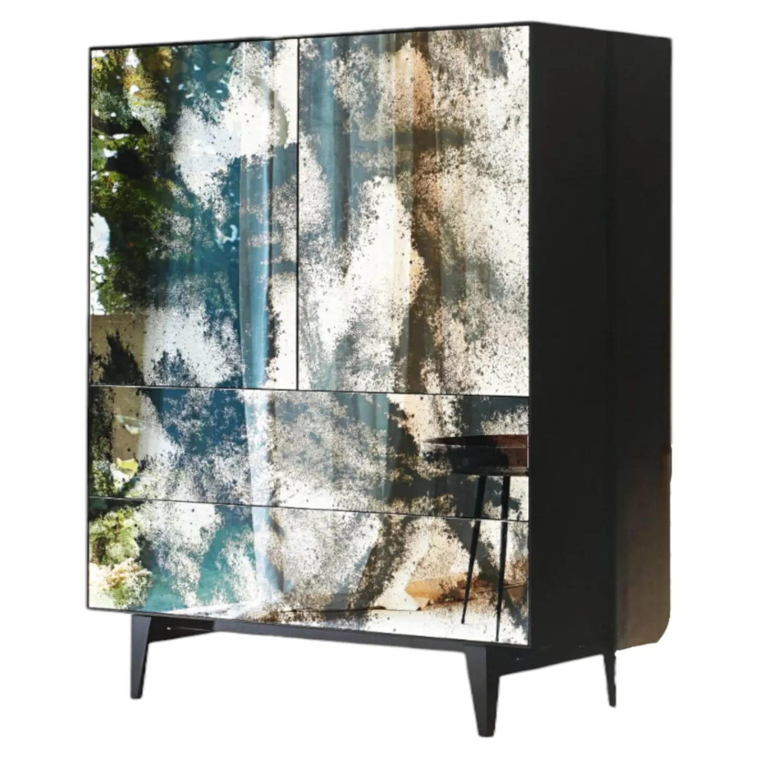 Piure Vitrinen & Highboards|Schrank Nex Glamour Korpus Mattlack 43 Coal Fronten Spiegelglas 02 Luna